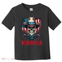 Retro Merica Cowboy Skull American Flag 4th Of July Toddler T-Shirt thumb 0