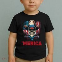 Retro Merica Cowboy Skull American Flag 4th Of July Toddler T-Shirt thumb 2