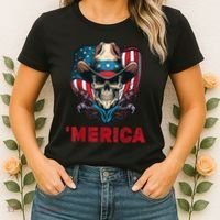 Retro Merica Cowboy Skull American Flag 4th Of July Women's T-Shirt thumb 2