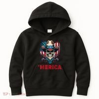 Retro Merica Cowboy Skull American Flag 4th Of July Kids Hoodie thumb 0