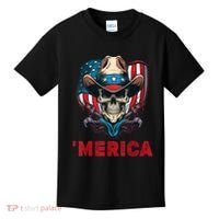 Retro Merica Cowboy Skull American Flag 4th Of July Kids T-Shirt thumb 0