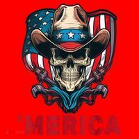 Retro Merica Cowboy Skull American Flag 4th Of July Santa Hat thumb 1