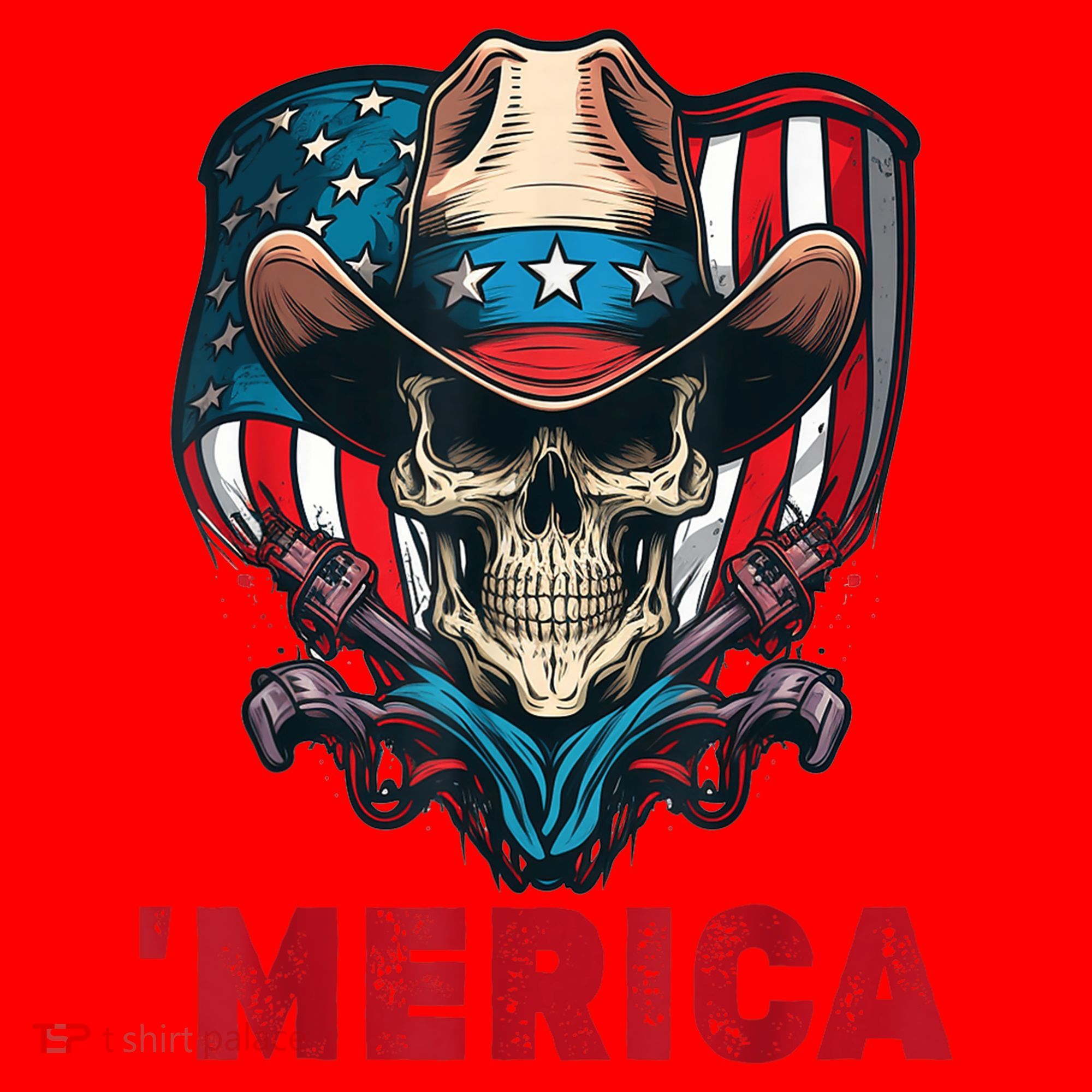 Retro Merica Cowboy Skull American Flag 4th Of July Santa Hat