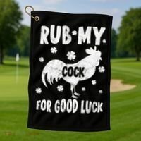 Rub My Cock For Good Lucky Funny St Patrick's Day Golf Towel thumb 1