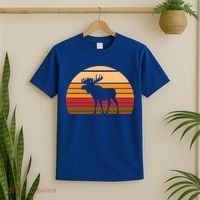Retro Moose Cute Gift Vintage Sunset Animal T-Shirt thumb 2