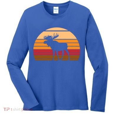 Retro Moose Cute Gift Vintage Sunset Animal Women's Long Sleeve Shirt