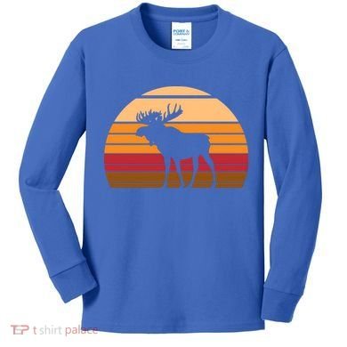 Retro Moose Cute Gift Vintage Sunset Animal Kids Long Sleeve Shirt
