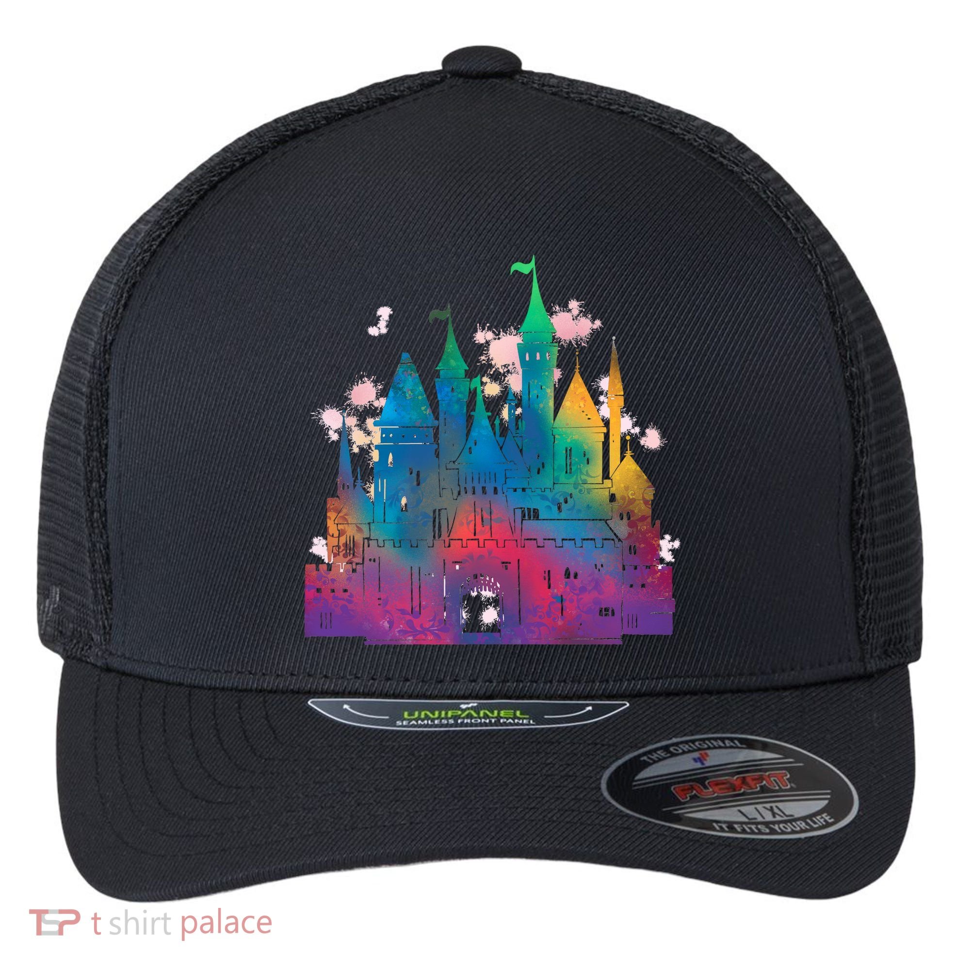 Rainbow Magical Castle Flexfit Unipanel Trucker Cap
