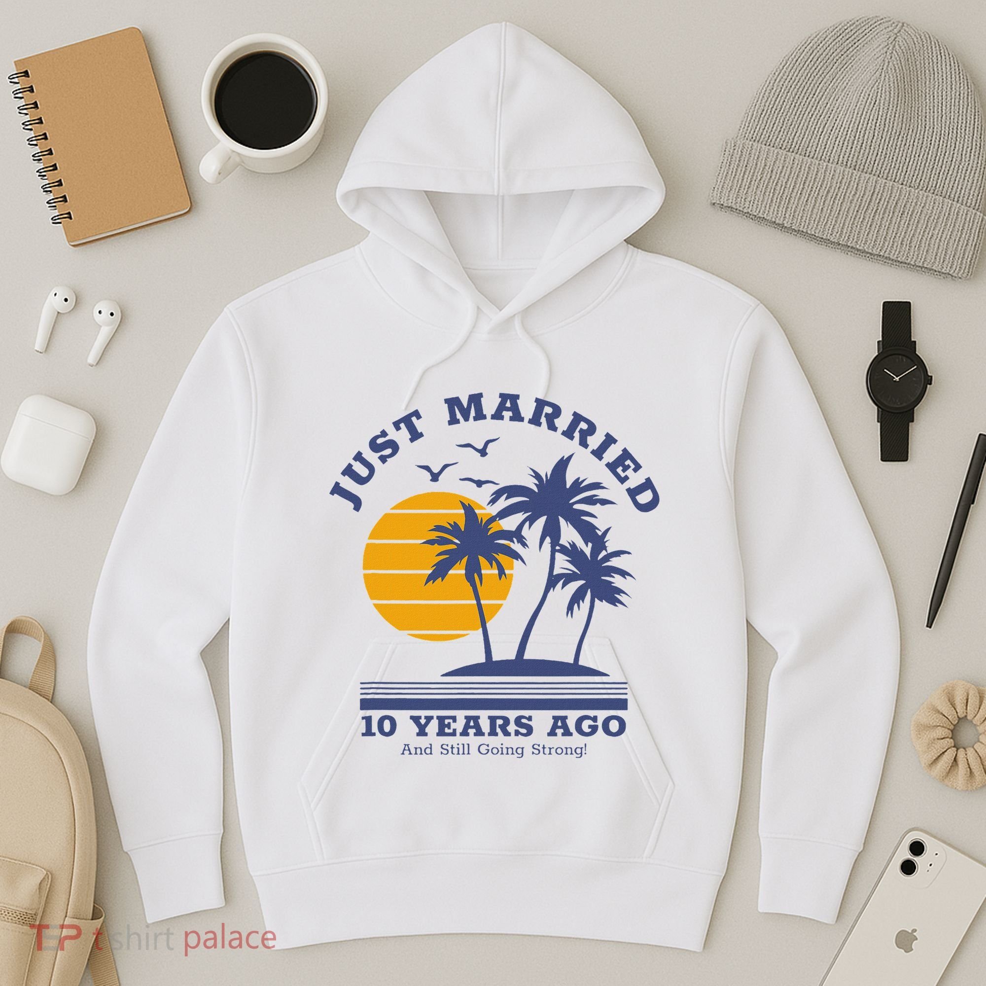 Romantic Matching Couples 10th Wedding Anniversary Hoodie
