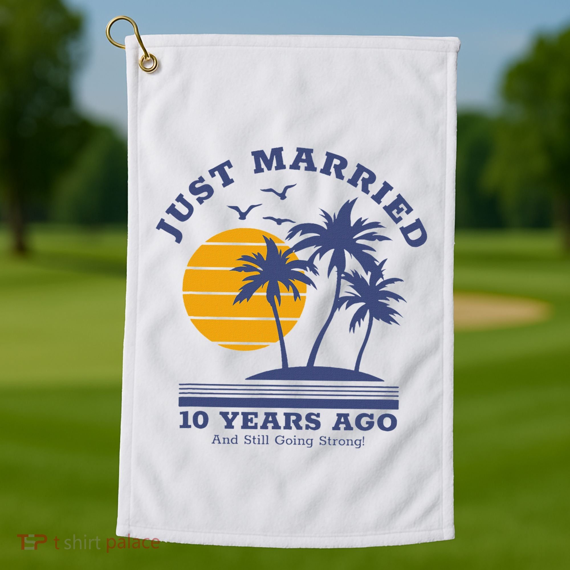 Romantic Matching Couples 10th Wedding Anniversary Golf Towel