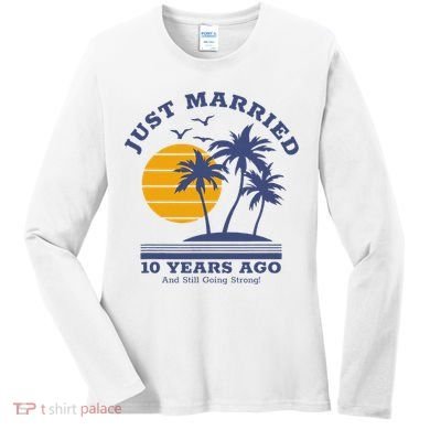 Romantic Matching Couples 10th Wedding Anniversary Women's Long Sleeve Shirt