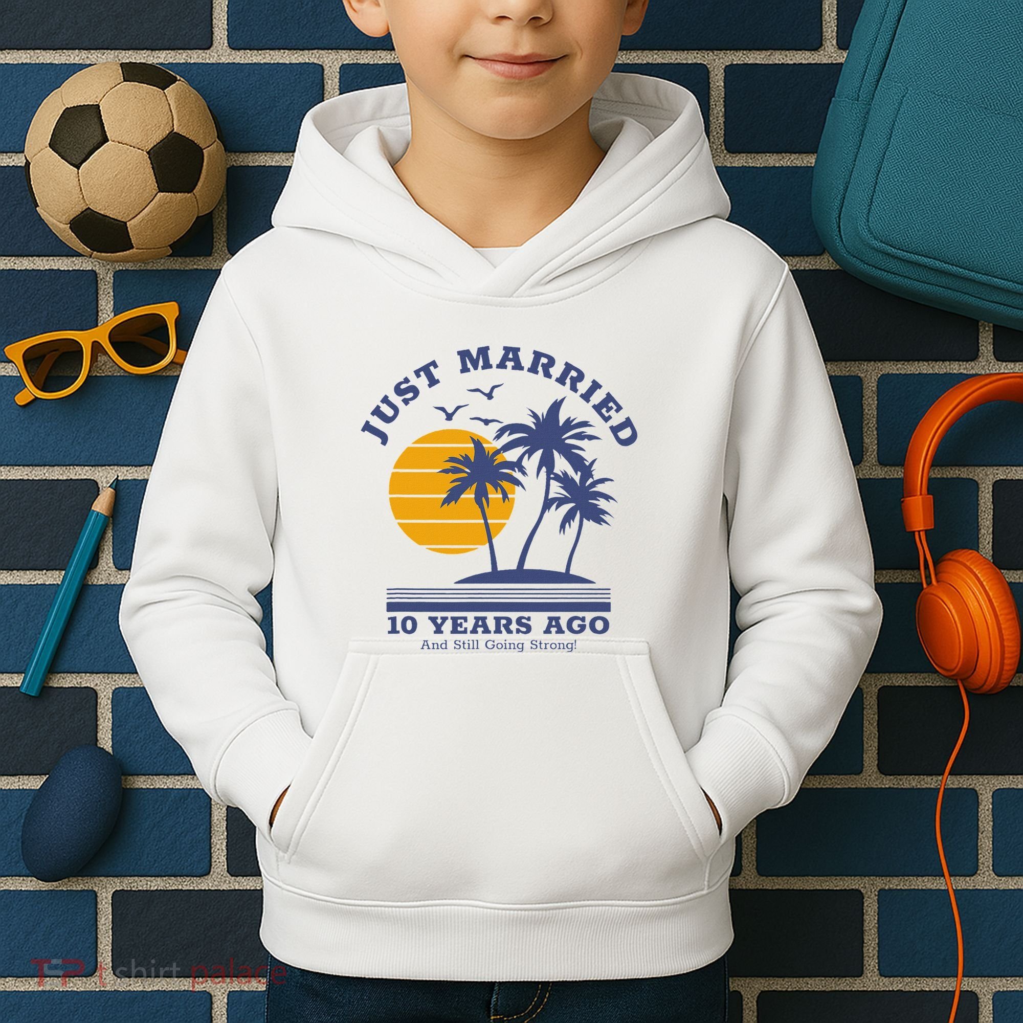 Romantic Matching Couples 10th Wedding Anniversary Kids Hoodie