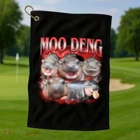 Red Moo Deng Meme Hippo Golf Towel thumb 1