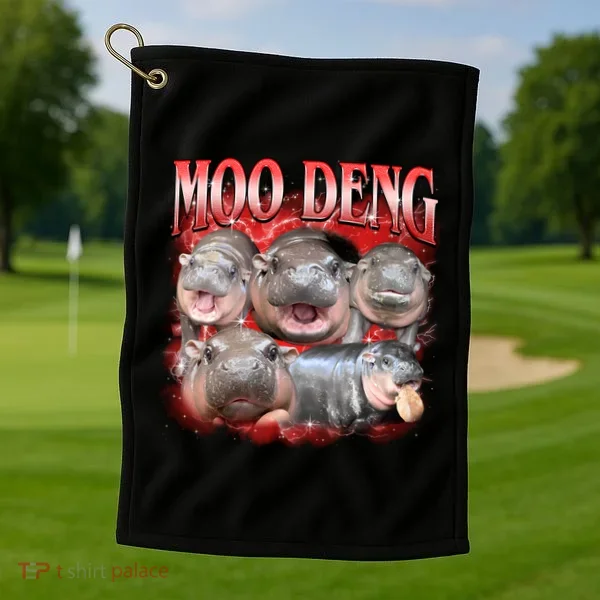 Red Moo Deng Meme Hippo Golf Towel