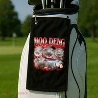 Red Moo Deng Meme Hippo Golf Towel thumb 2