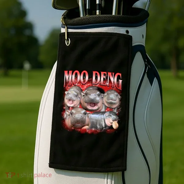 Red Moo Deng Meme Hippo Golf Towel