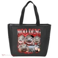 Red Moo Deng Meme Hippo Tote Bag thumb 0