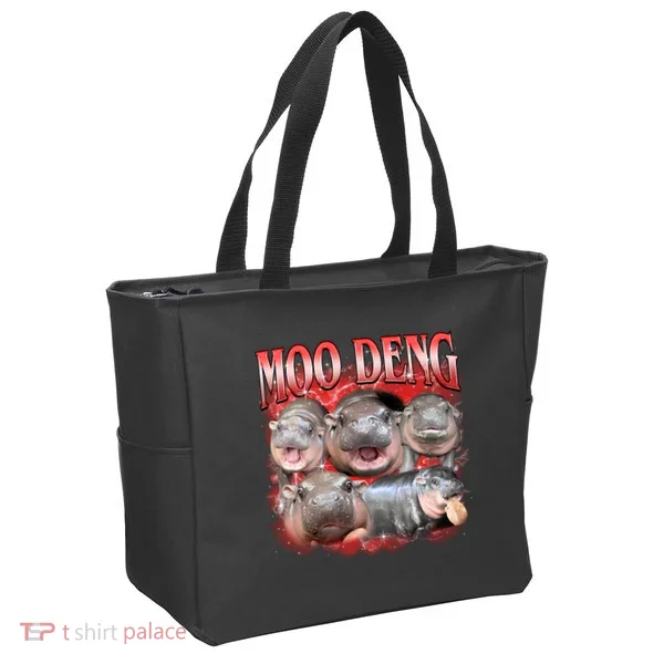 Red Moo Deng Meme Hippo Tote Bag