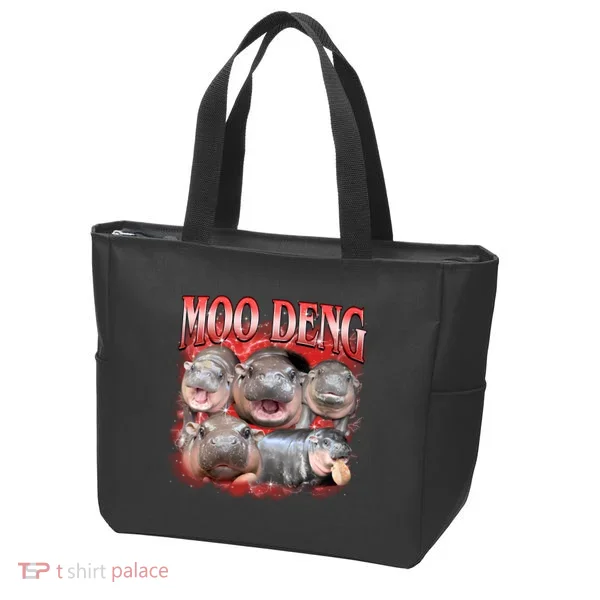 Red Moo Deng Meme Hippo Tote Bag