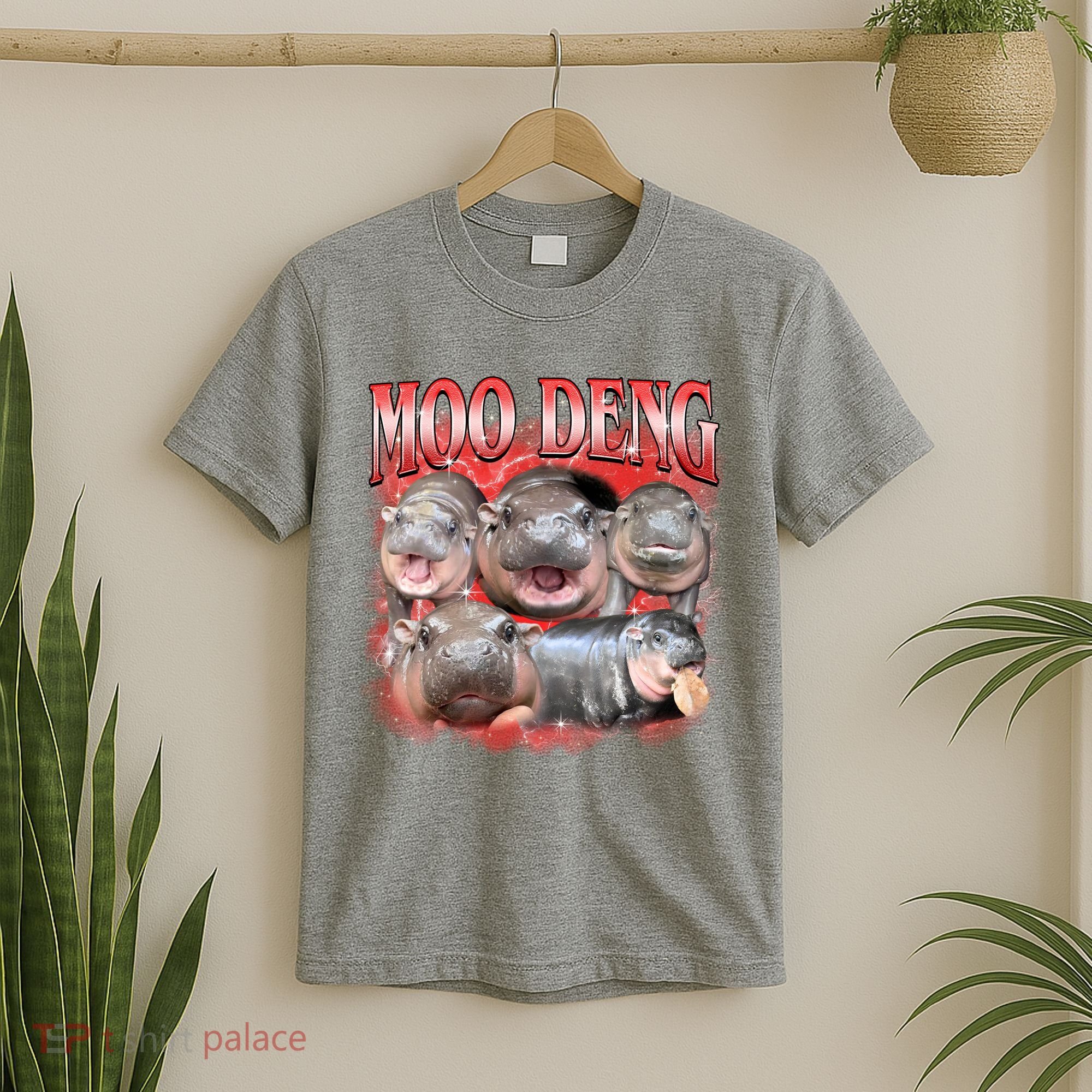 Red Moo Deng Meme Hippo T-Shirt