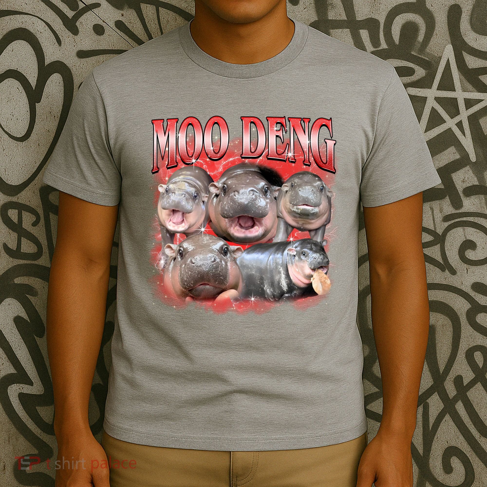 Red Moo Deng Meme Hippo T-Shirt