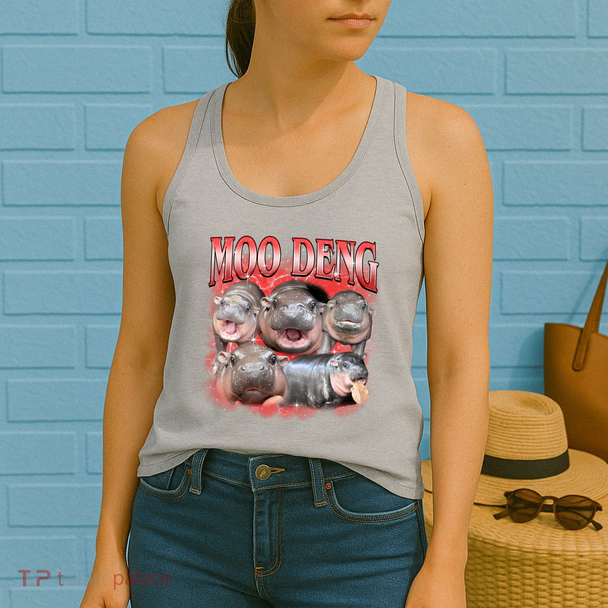 Red Moo Deng Meme Hippo Women's Tank Top