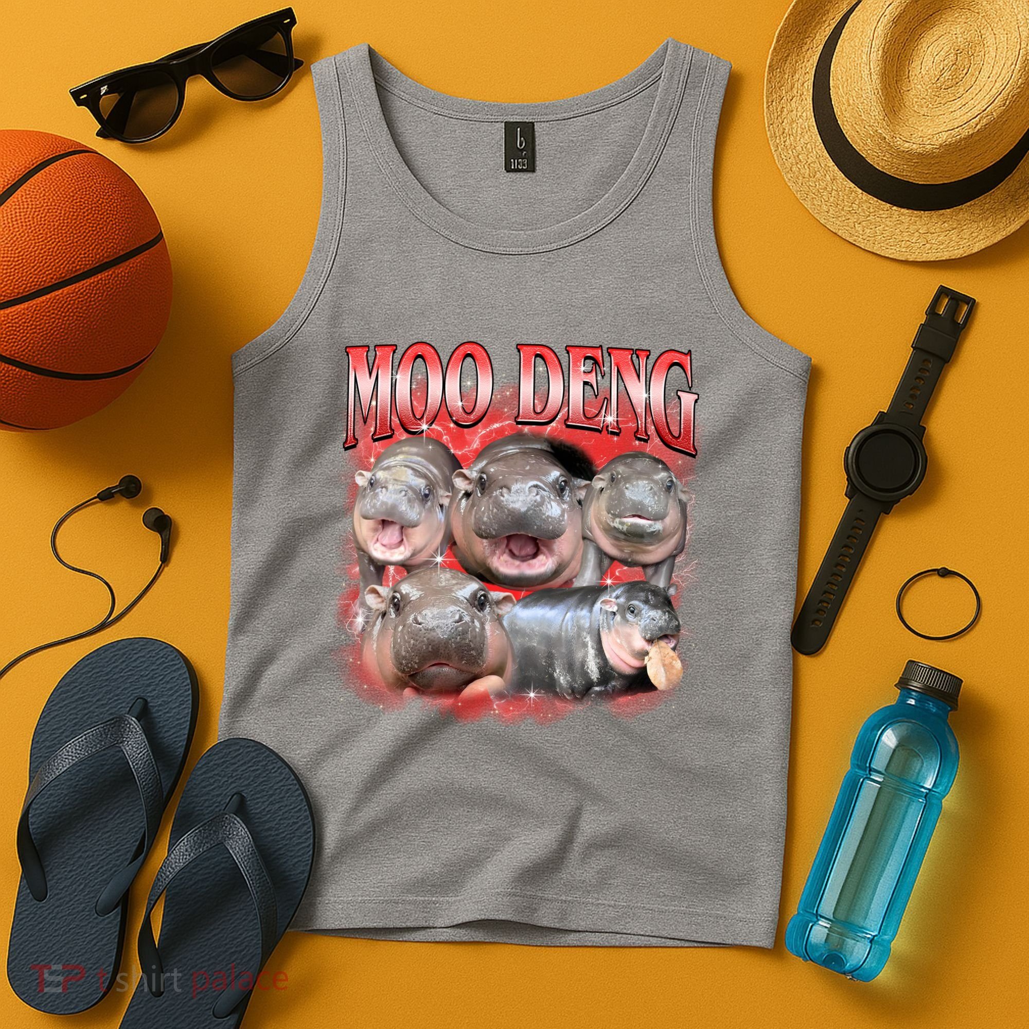 Red Moo Deng Meme Hippo Tank Top