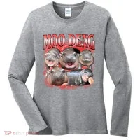 Red Moo Deng Meme Hippo Women's Long Sleeve Shirt thumb 0
