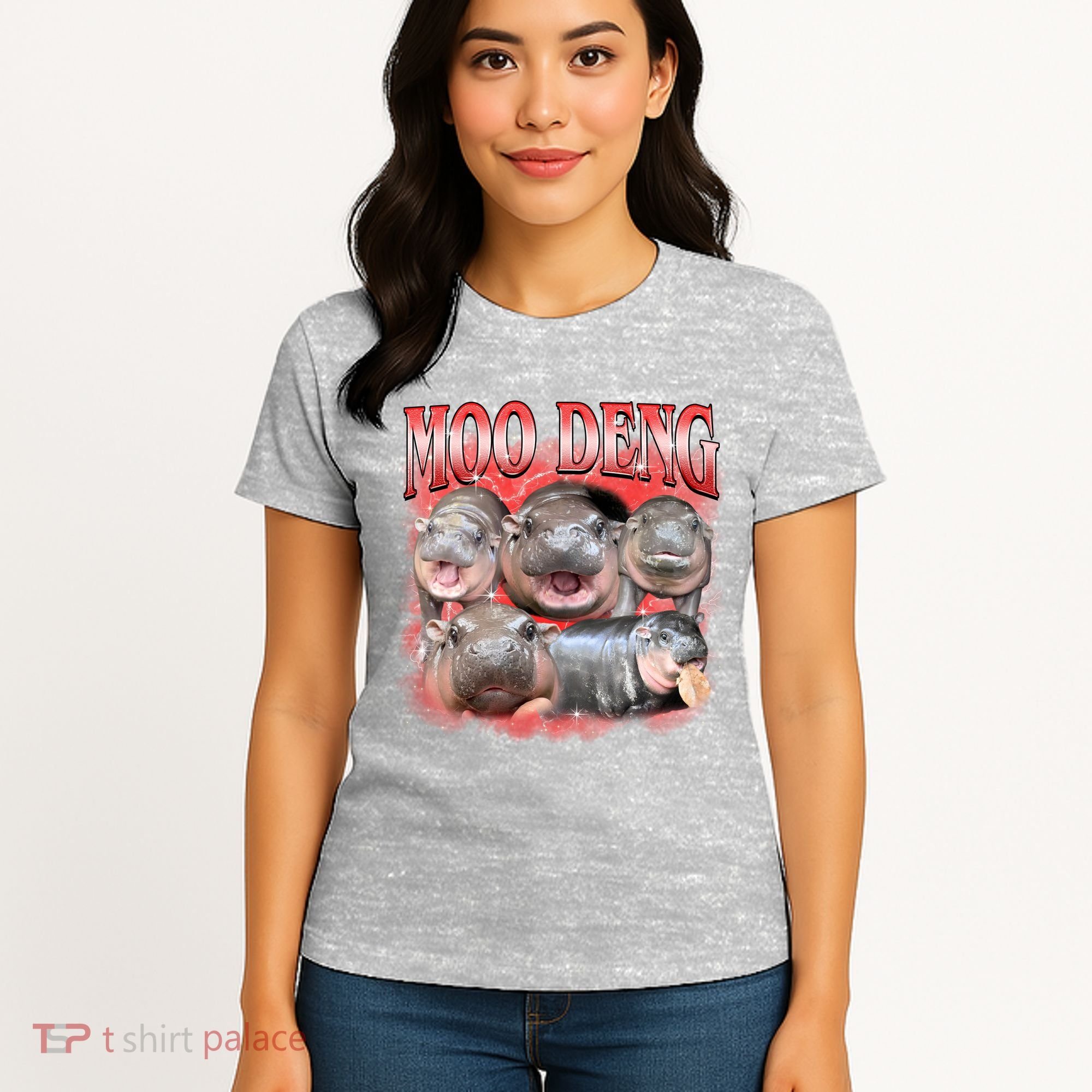 Red Moo Deng Meme Hippo Women's T-Shirt