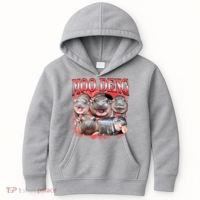 Red Moo Deng Meme Hippo Kids Hoodie