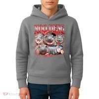 Red Moo Deng Meme Hippo Kids Hoodie thumb 4