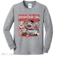 Red Moo Deng Meme Hippo Kids Long Sleeve Shirt thumb 0