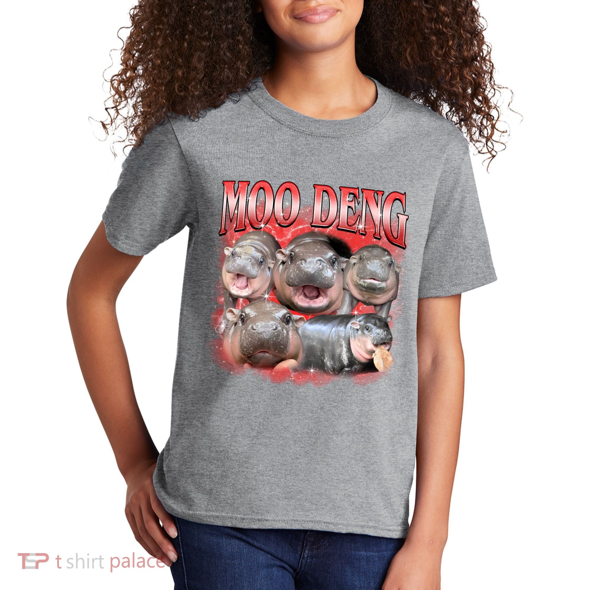 Red Moo Deng Meme Hippo Kids T-Shirt