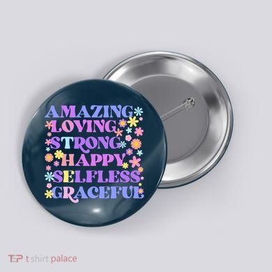Retro Mother Day Amazing Loving Strong Happy Selfless Graceful Button