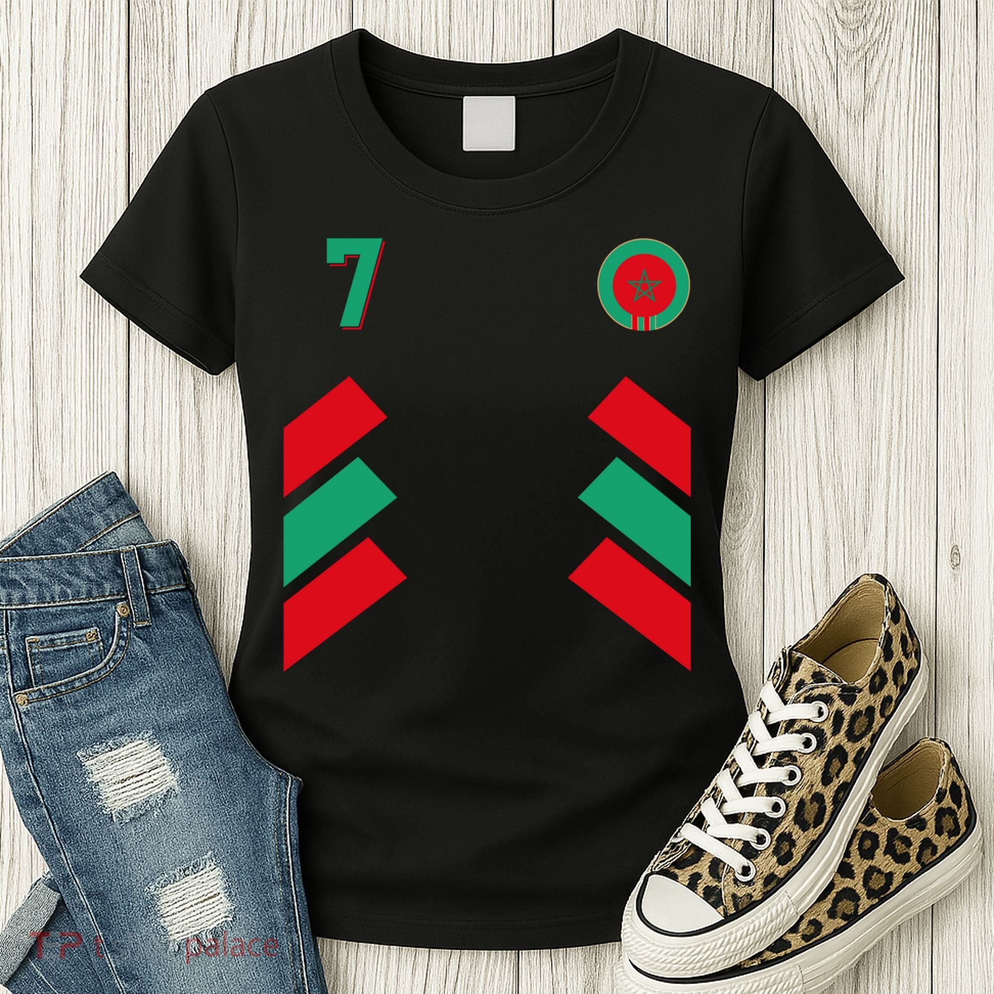Retro7 Moroccan Football Morocco Soccer Morocco Flag Pullover Hoodie Women's T-Shirt