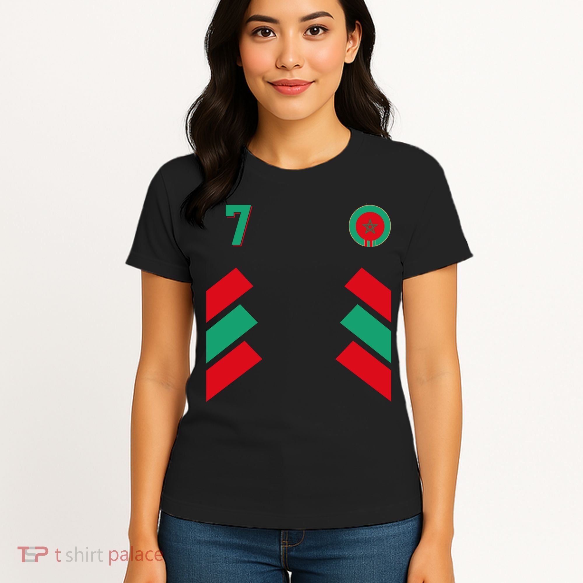 Retro7 Moroccan Football Morocco Soccer Morocco Flag Pullover Hoodie Women's T-Shirt