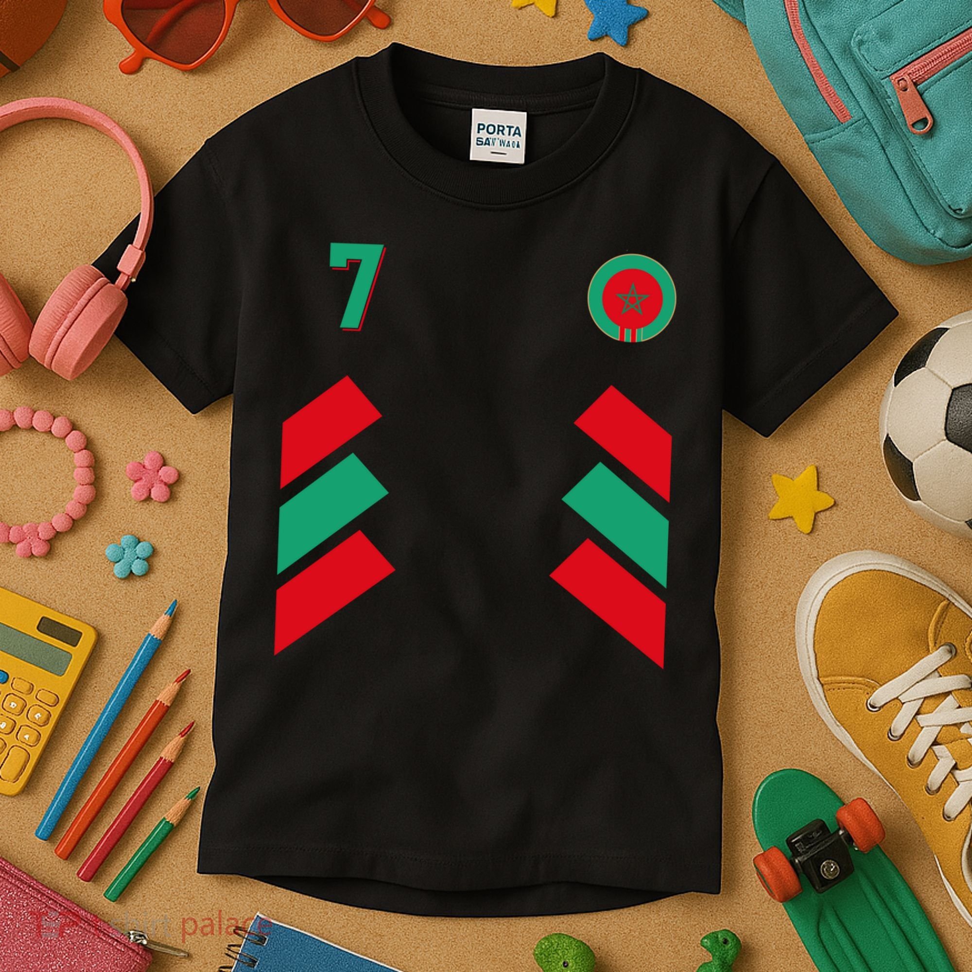 Retro7 Moroccan Football Morocco Soccer Morocco Flag Pullover Hoodie Kids T-Shirt