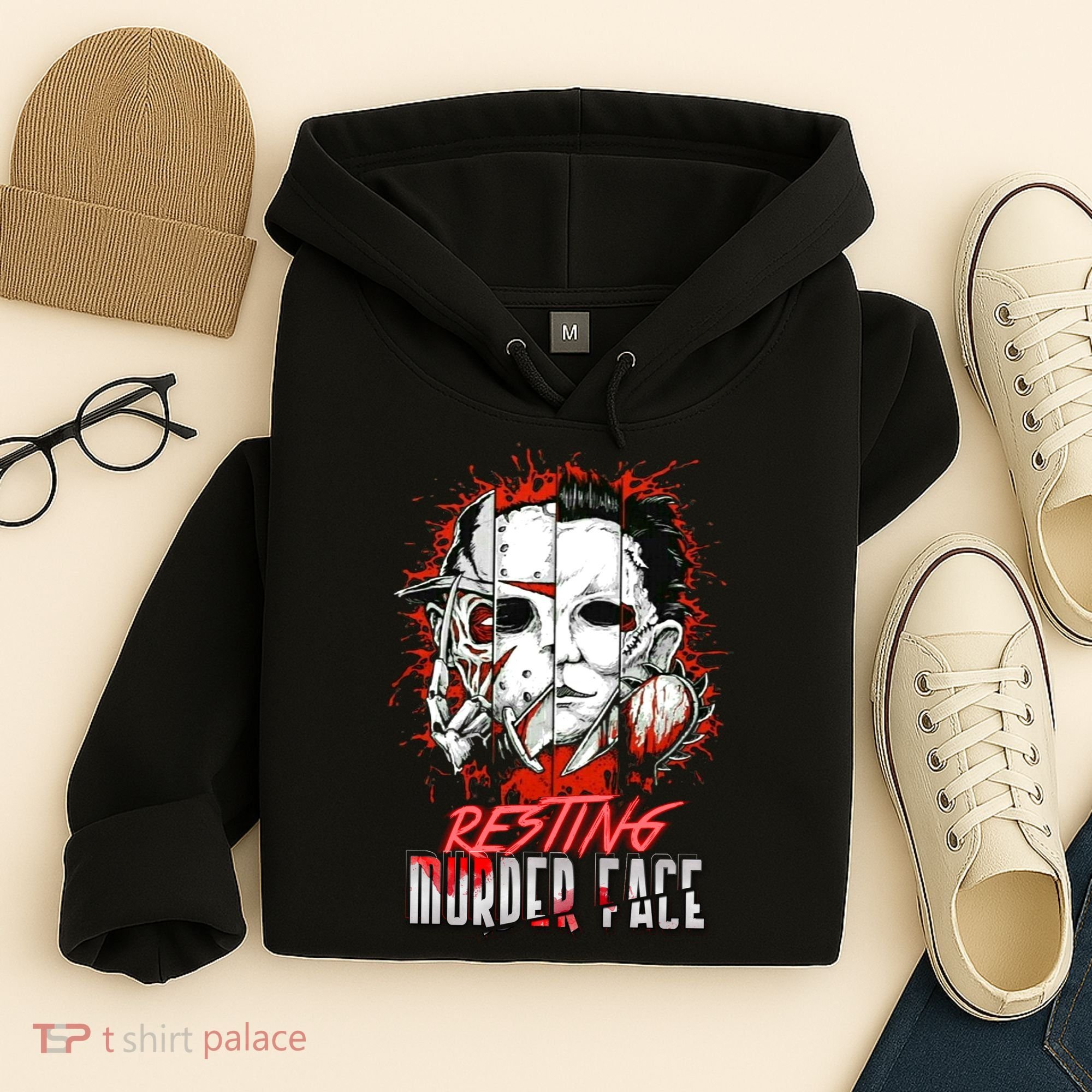 Resting Murder Face Scary Horror Character Halloween Costume Hoodie
