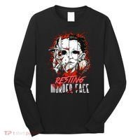 Resting Murder Face Scary Horror Character Halloween Costume Long Sleeve Shirt thumb 0