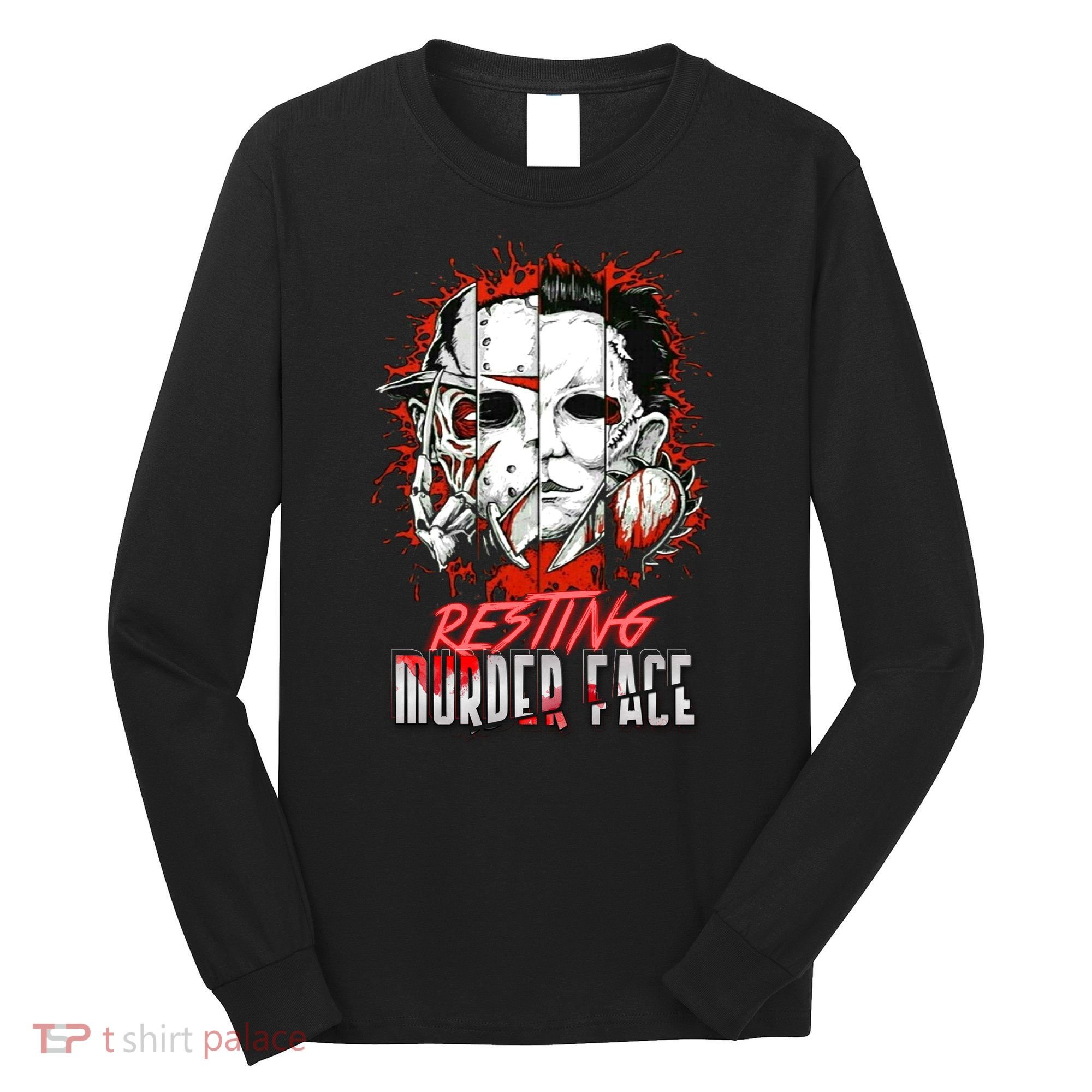 Resting Murder Face Scary Horror Character Halloween Costume Long Sleeve Shirt