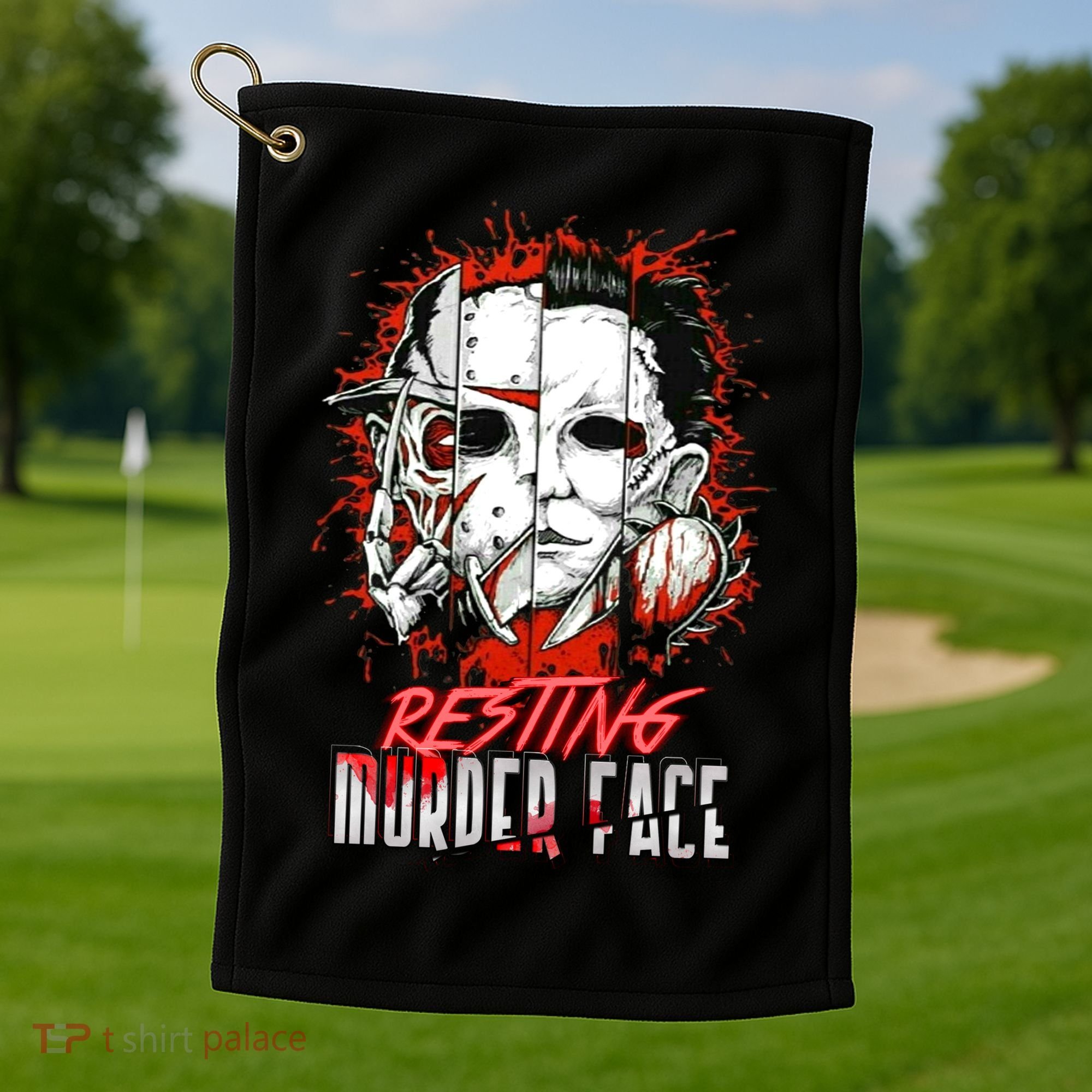 Resting Murder Face Scary Horror Character Halloween Costume Golf Towel