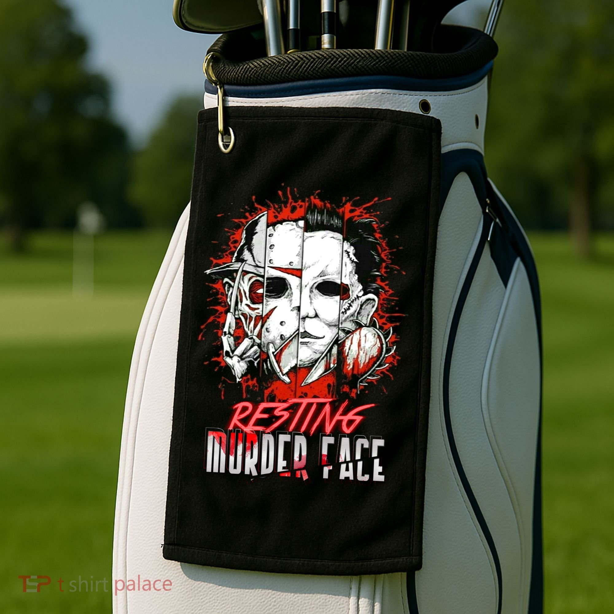 Resting Murder Face Scary Horror Character Halloween Costume Golf Towel