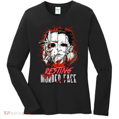 Resting Murder Face Scary Horror Character Halloween Costume Women's Long Sleeve Shirt