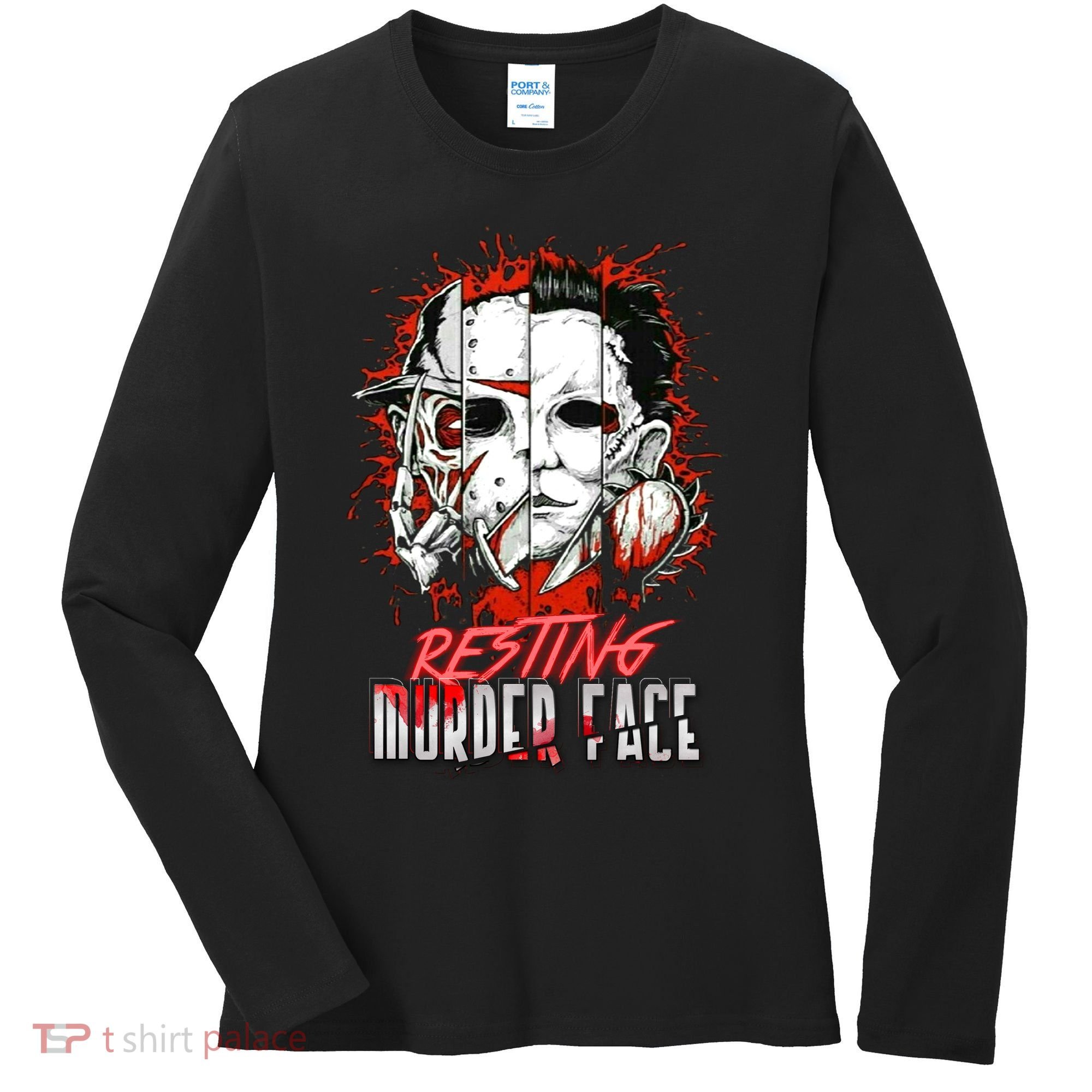 Resting Murder Face Scary Horror Character Halloween Costume Women's Long Sleeve Shirt