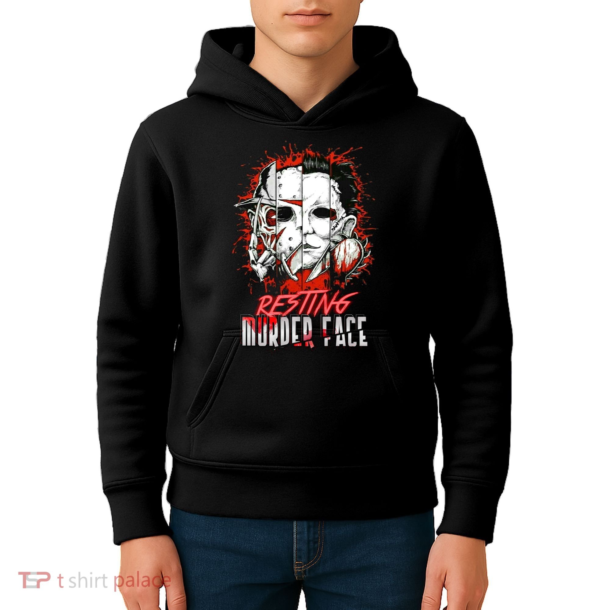Resting Murder Face Scary Horror Character Halloween Costume Kids Hoodie
