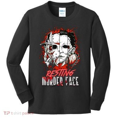 Resting Murder Face Scary Horror Character Halloween Costume Kids Long Sleeve Shirt