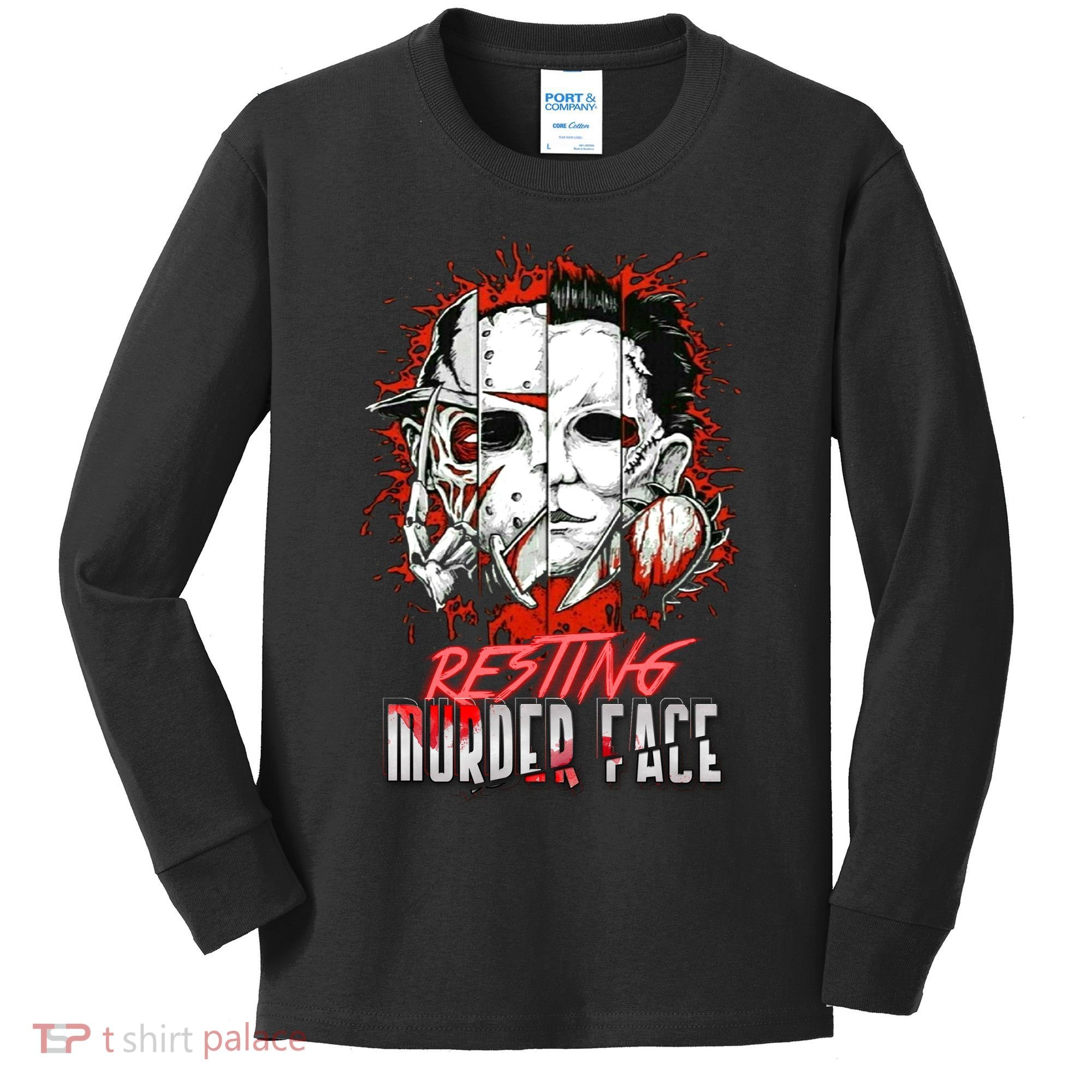 Resting Murder Face Scary Horror Character Halloween Costume Kids Long Sleeve Shirt