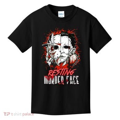 Resting Murder Face Scary Horror Character Halloween Costume Kids T-Shirt