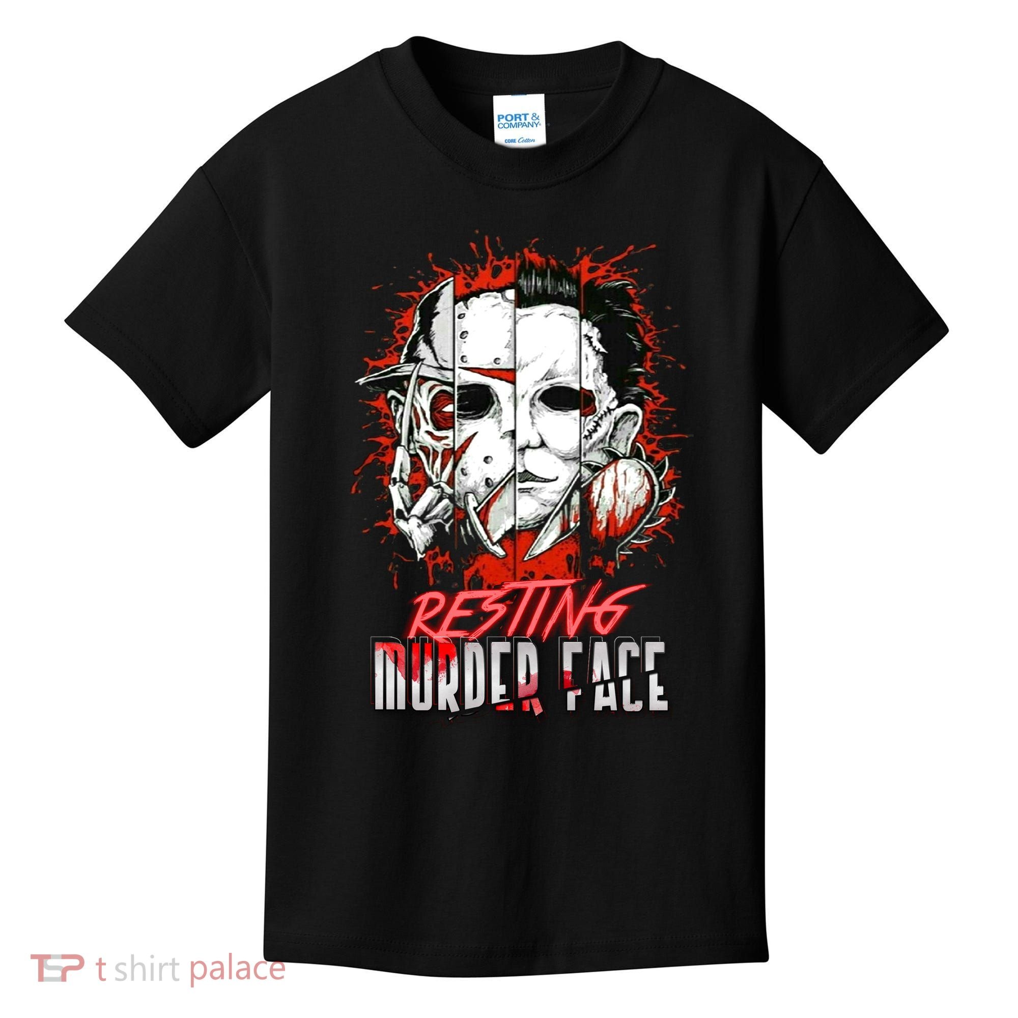 Resting Murder Face Scary Horror Character Halloween Costume Kids T-Shirt