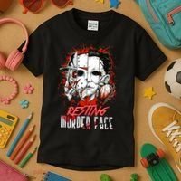 Resting Murder Face Scary Horror Character Halloween Costume Kids T-Shirt thumb 3